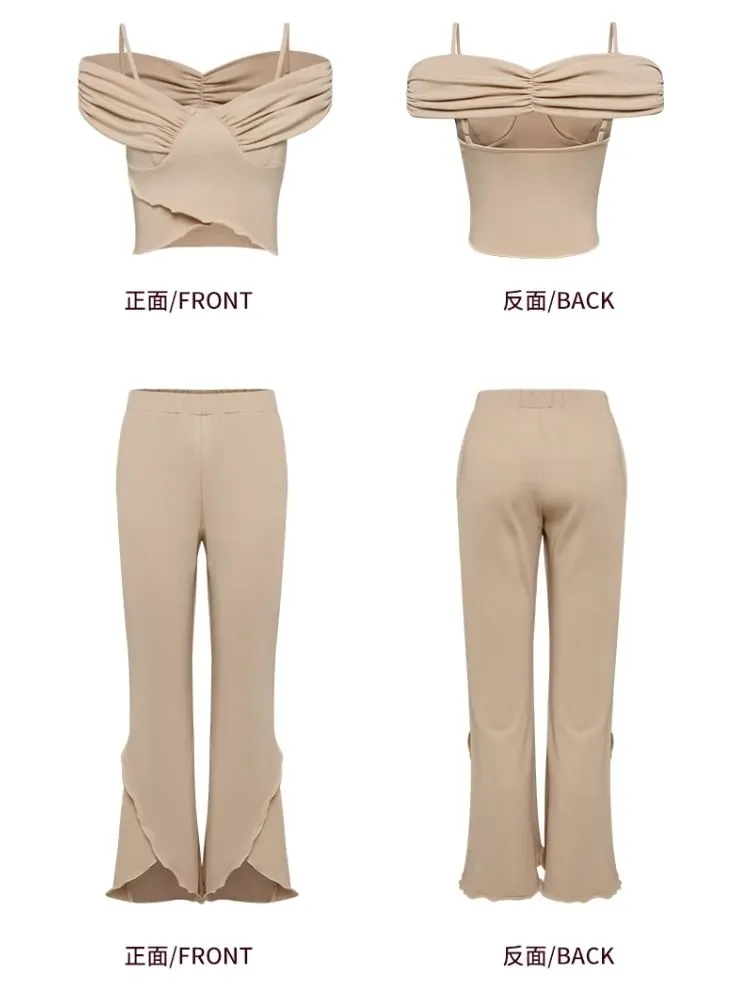 One Shoulder Halter Top Split Flare Pants Set【s0000006600】