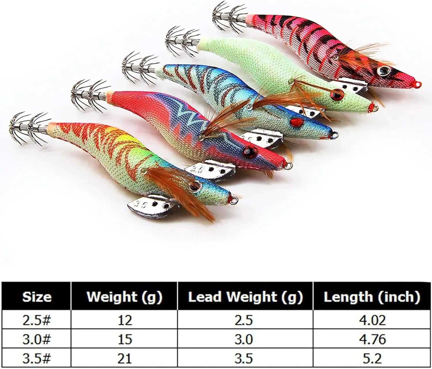 OROOTL Squid Jigs Saltwater Fishing Lures, 5pcs Luminous Squid Jig Hooks Kit Glow in The Dark Cuttlefish Sleeve Jigs Fluorescent Shrimp Lures Set for Octopus Fishing