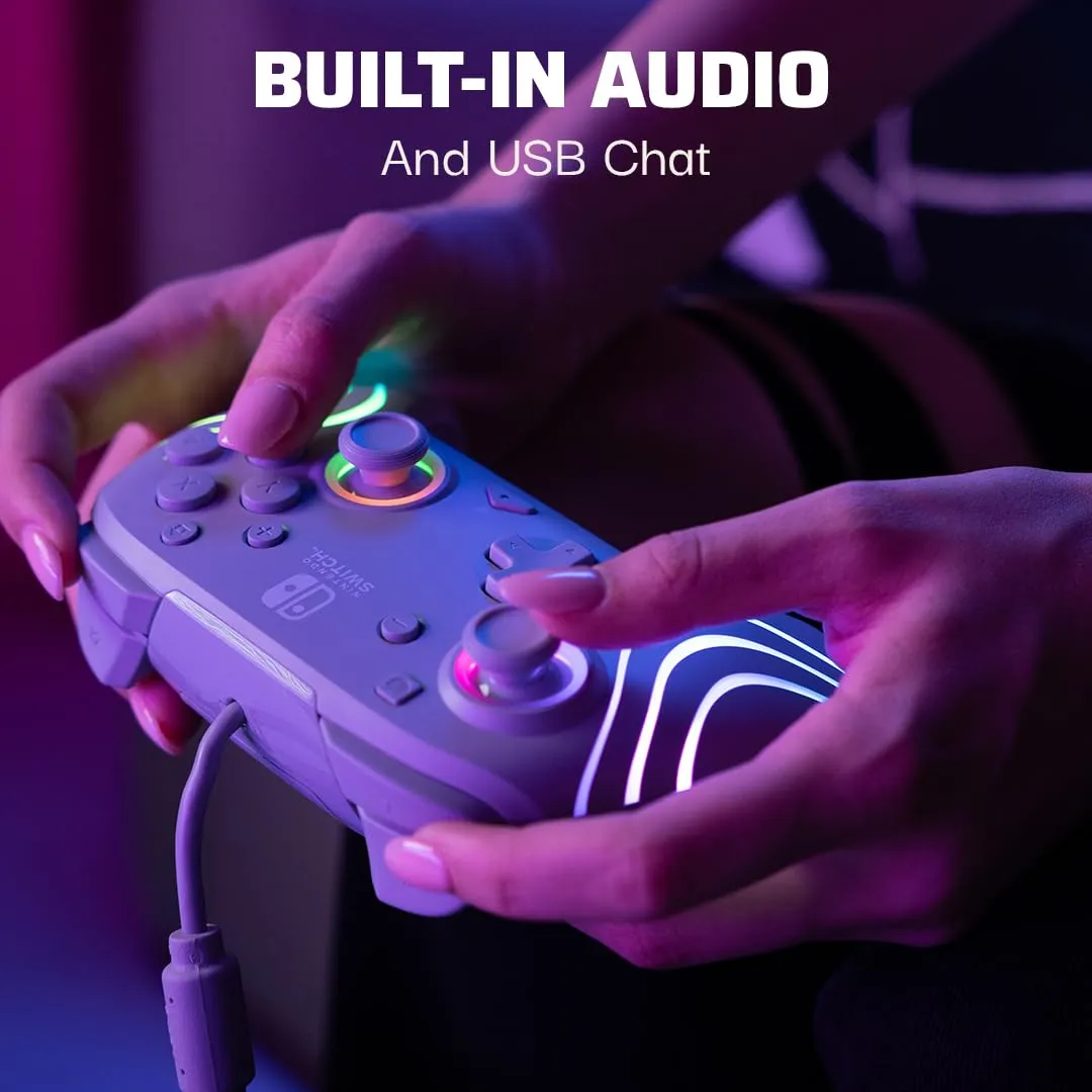 PDP Afterglow Wave Enhanced Wired Nintendo Switch Pro Controller, 8 Colors RGB LED, Dual Programmable Gaming Buttons, Volume Control, 3.5mm headphone jack, Officially Licensed by Nintendo, Grey
