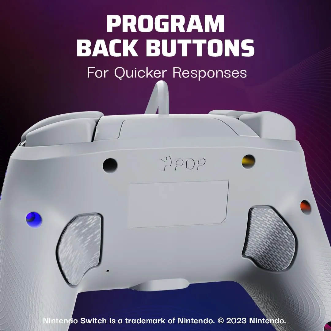 PDP Afterglow Wave Enhanced Wired Nintendo Switch Pro Controller, 8 Colors RGB LED, Dual Programmable Gaming Buttons, Volume Control, 3.5mm headphone jack, Officially Licensed by Nintendo, Grey