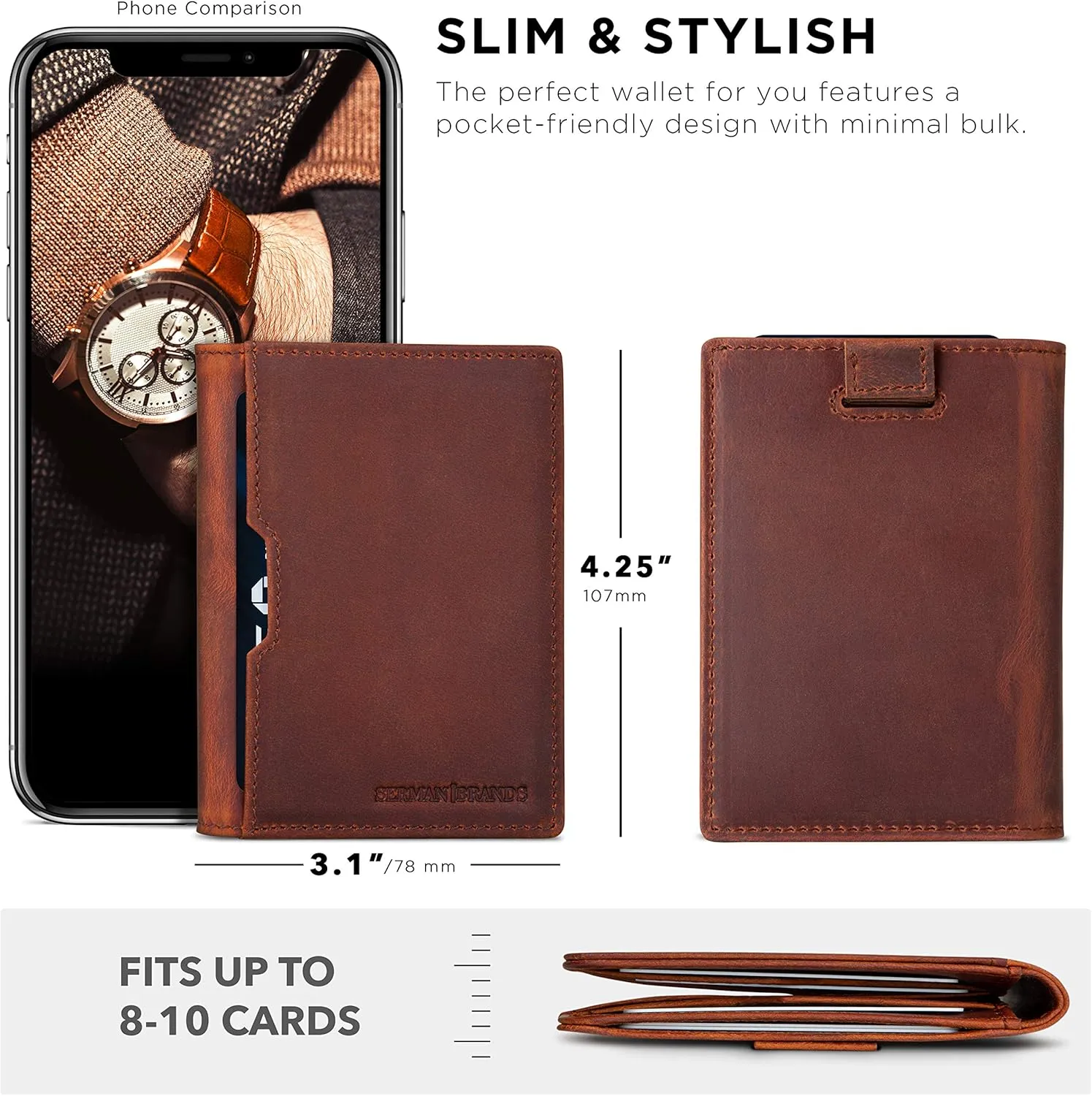SERMAN BRANDS - Wallets for Men Slim Mens leather RFID Blocking Minimalist Card Front Pocket Bifold Travel Thin