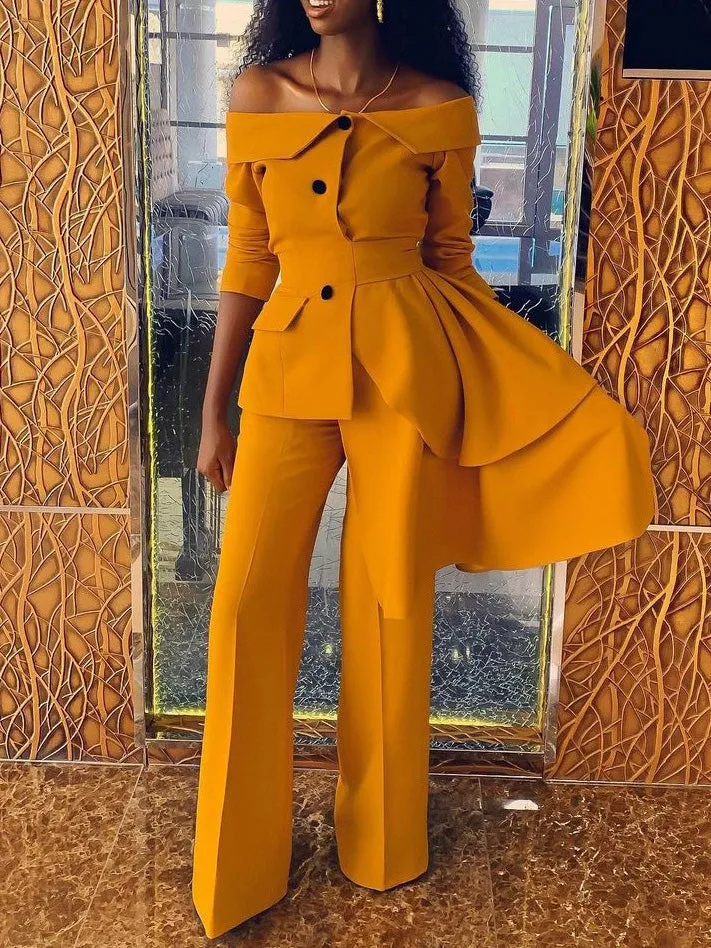 Sets Fashion One Word Collar Top & Pants Two Piece Set for Women