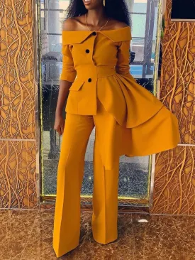 Sets Fashion One Word Collar Top & Pants Two Piece Set for Women