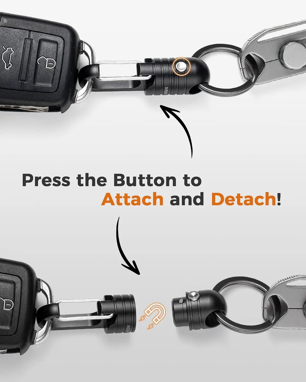 Small Magnetic Quick Release Keychain with Spring Key Clip and Key Ring-2 Button Lock System