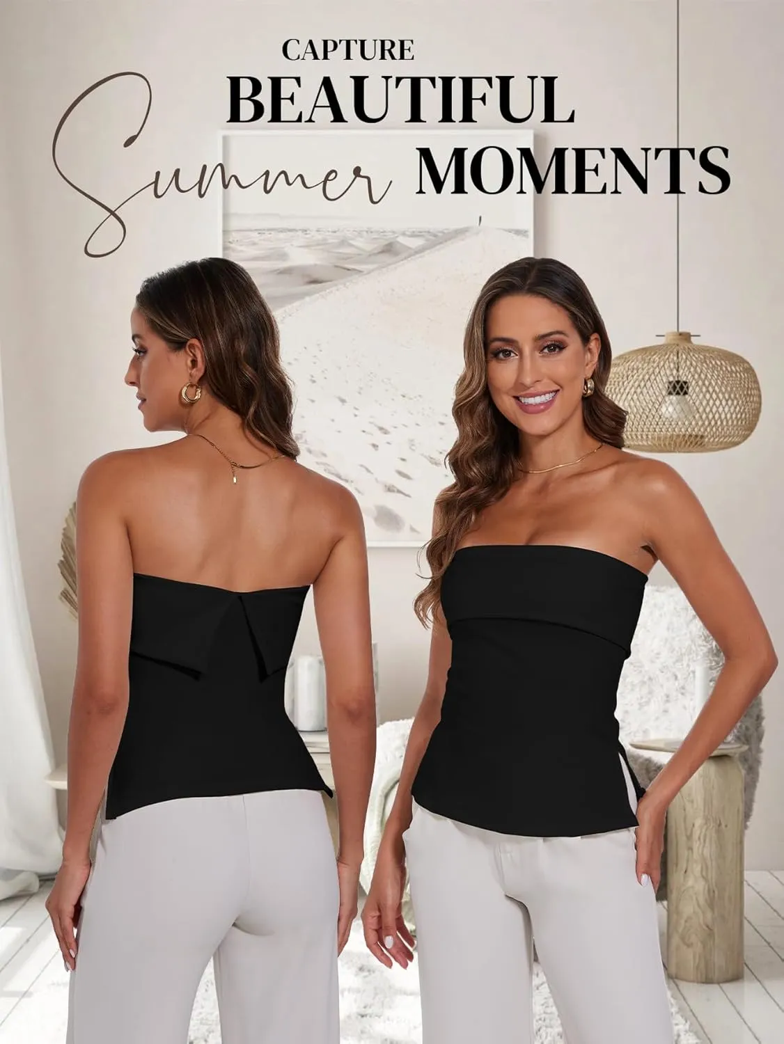 Strapless Tube Tops for Women Backless Going Out Bandeau Top Sexy Trendy Off Shoulder Side Split Summer Bustier Tops