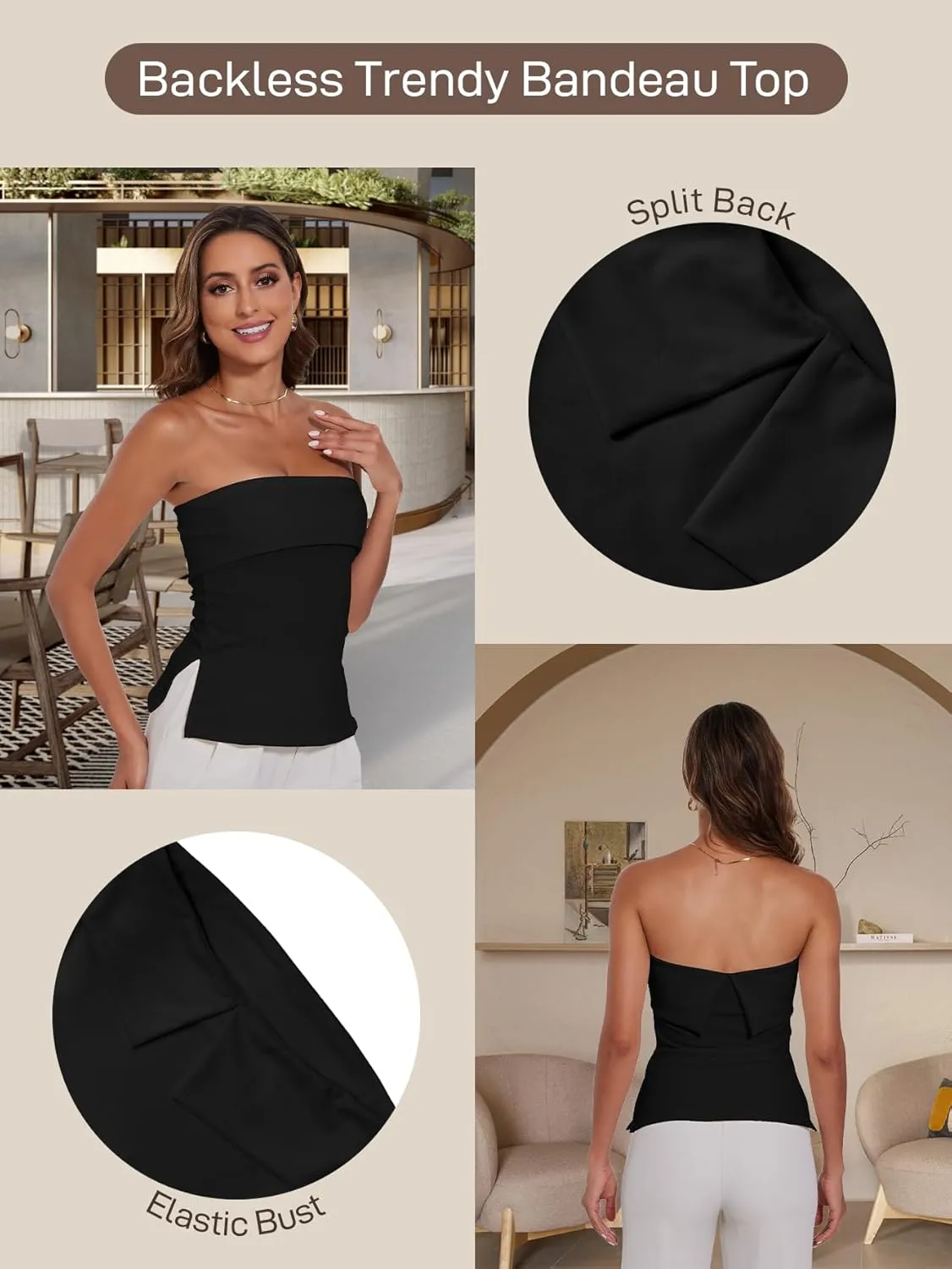 Strapless Tube Tops for Women Backless Going Out Bandeau Top Sexy Trendy Off Shoulder Side Split Summer Bustier Tops