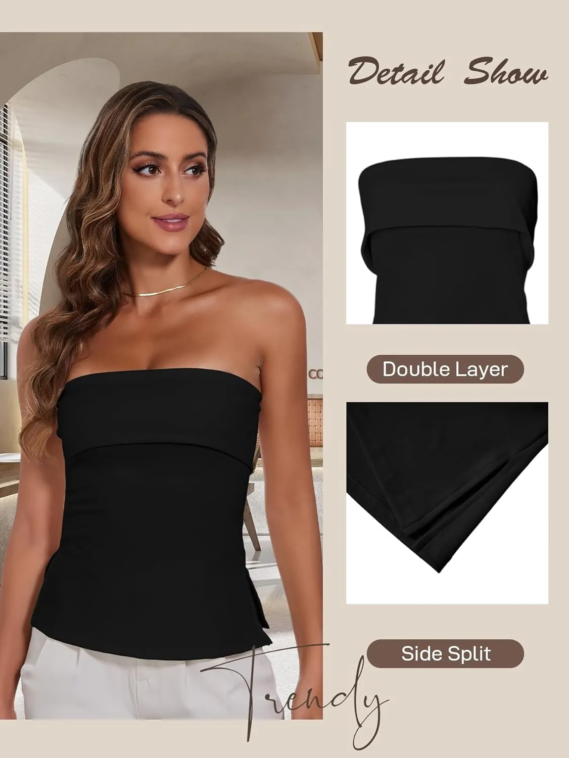 Strapless Tube Tops for Women Backless Going Out Bandeau Top Sexy Trendy Off Shoulder Side Split Summer Bustier Tops