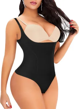 Thong Shapewear Bodysuit for Women Tummy Control Open Bust Body Shaper Slimmer Shaping Thong
