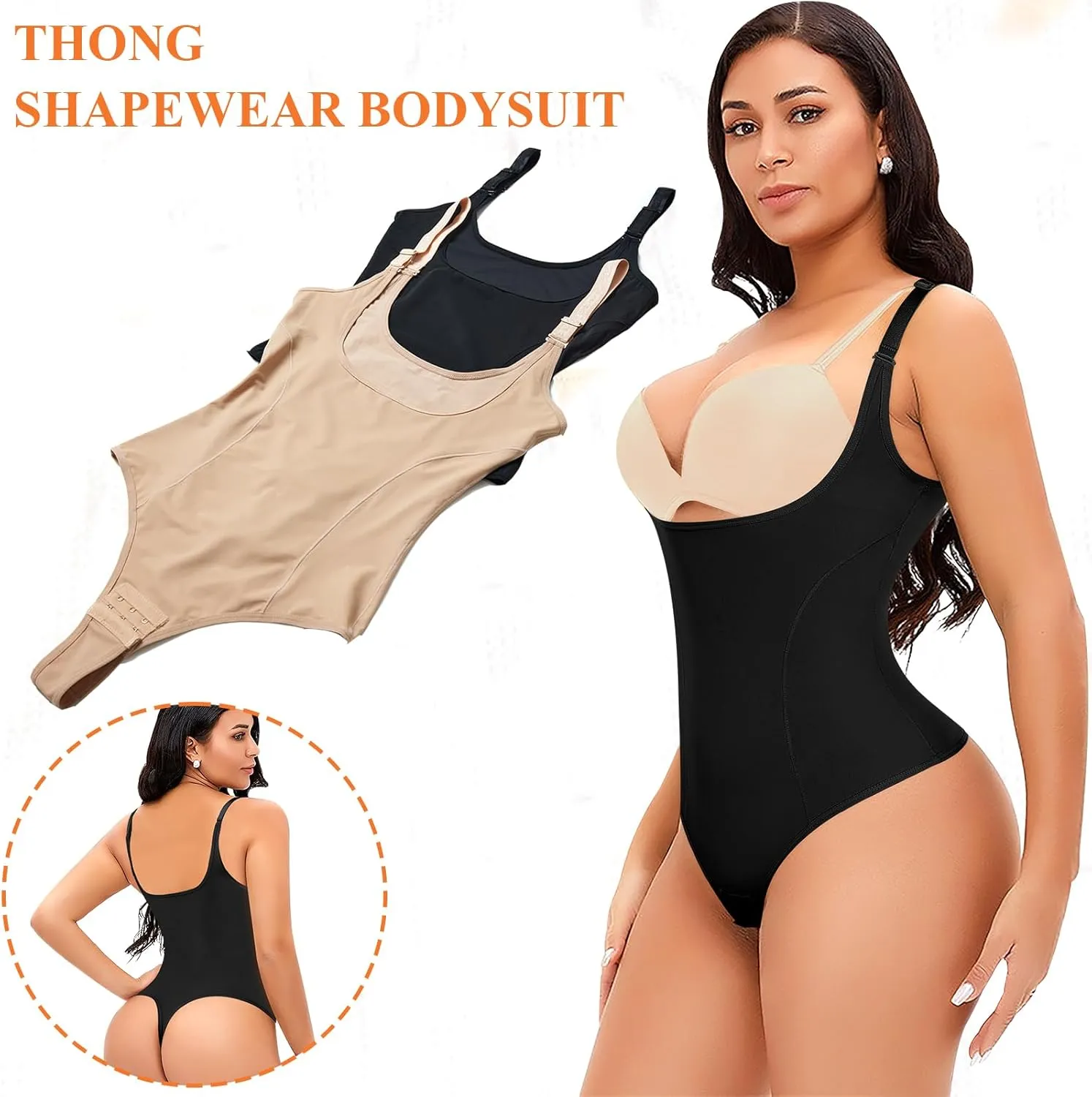 Thong Shapewear Bodysuit for Women Tummy Control Open Bust Body Shaper Slimmer Shaping Thong