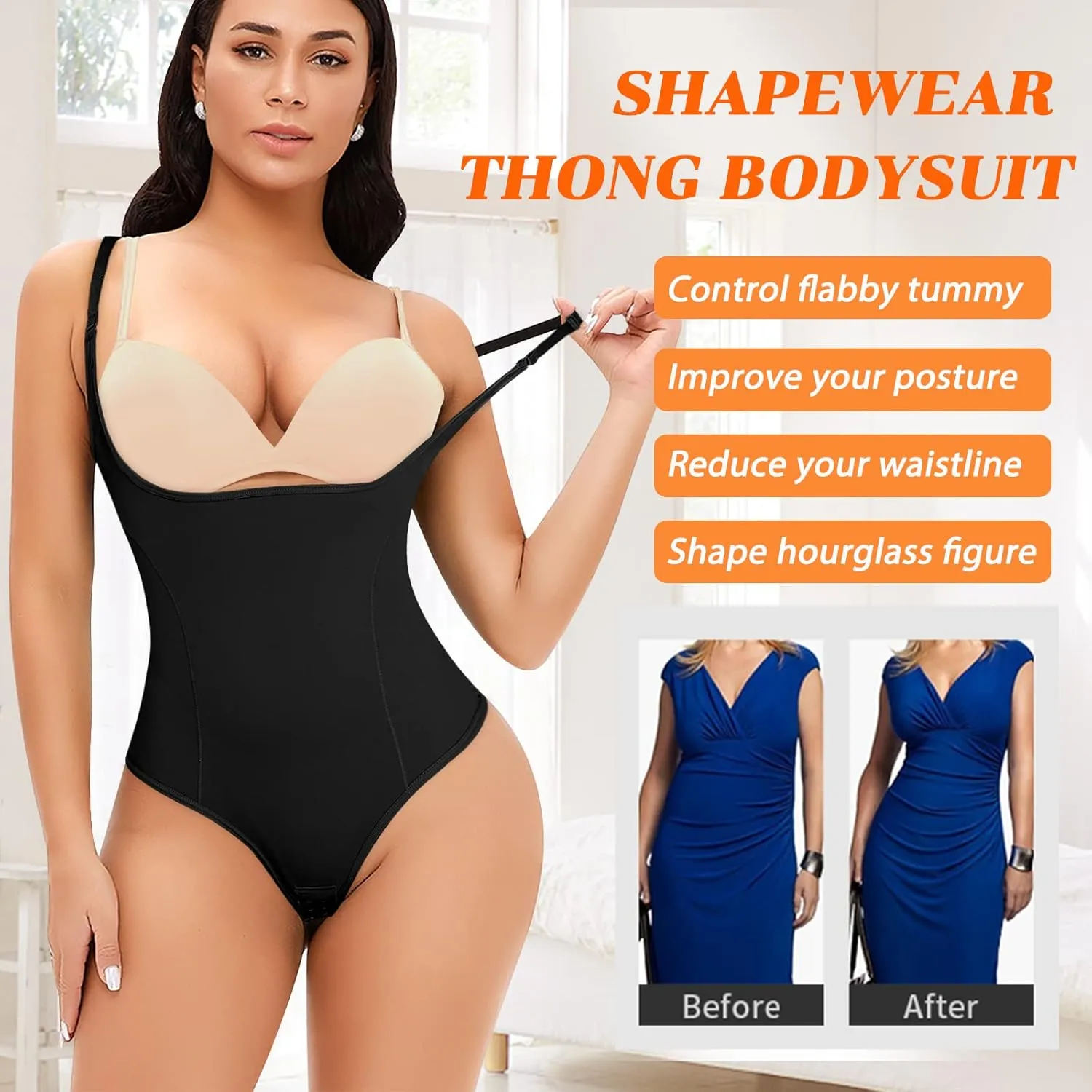 Thong Shapewear Bodysuit for Women Tummy Control Open Bust Body Shaper Slimmer Shaping Thong