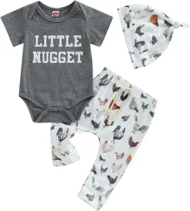Twopumpkin Infant Baby Boy Farm Letter Bodysuit Romper and Long Pants Newborn Coming Home Outfit Cute Clothes Sets with Hat