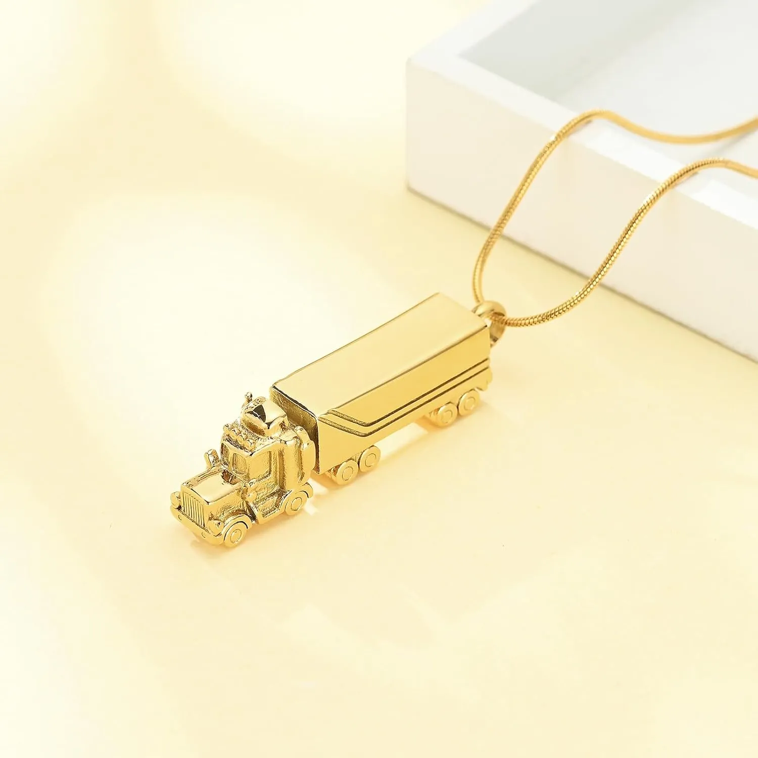 Urn Necklace for Ashes for Men Truck Cremation Jewelry Adults Stainless Steel 18 Wheeler Semi Truck Keepsake Urn Pendant Ashes Memorial Necklaces Jewelry Locket Gifts