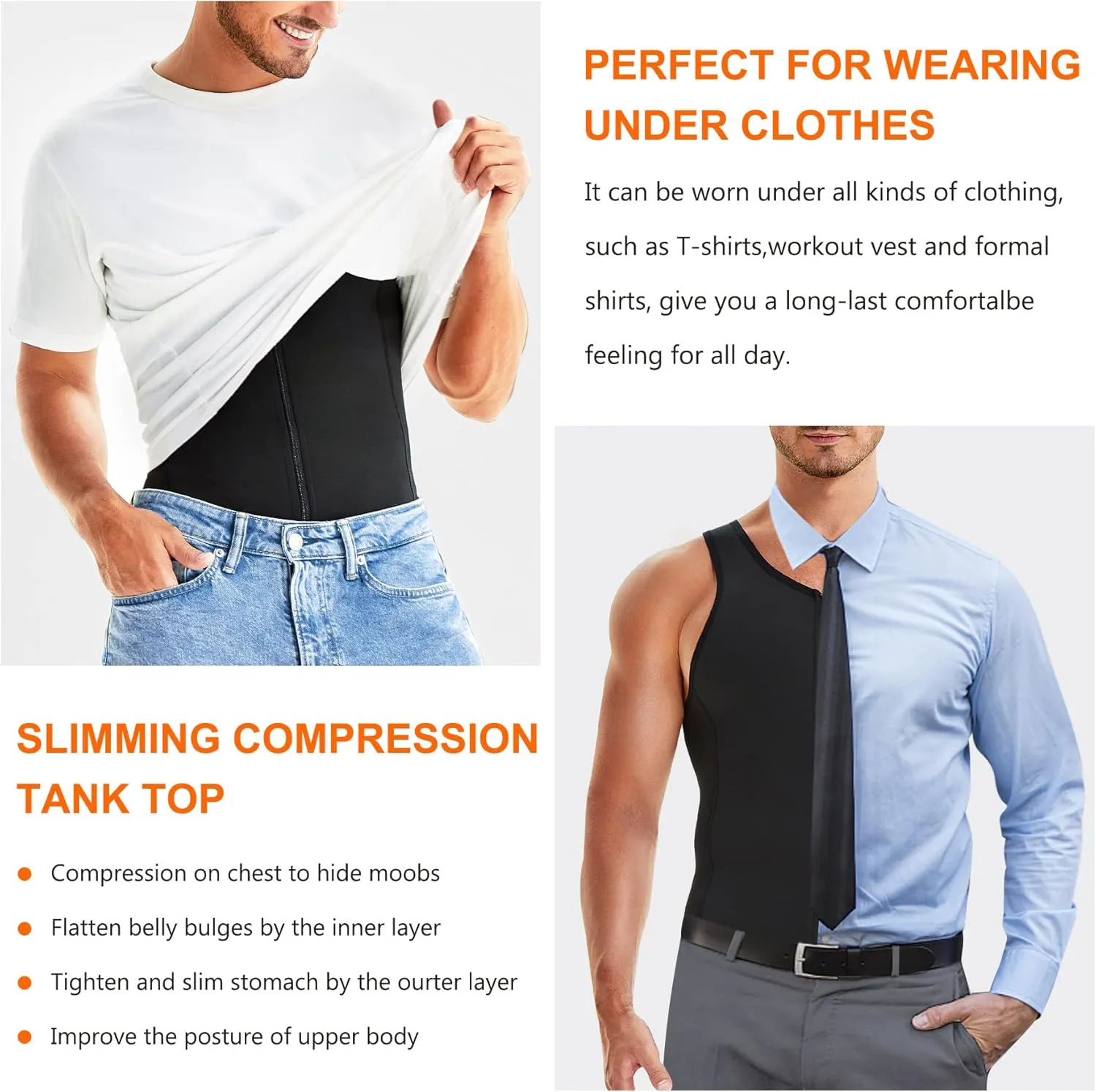 Wonderience Men Shapewear Slimming Body Shaper Compression Shirt Tank top with Zipper Underwear For tummy control