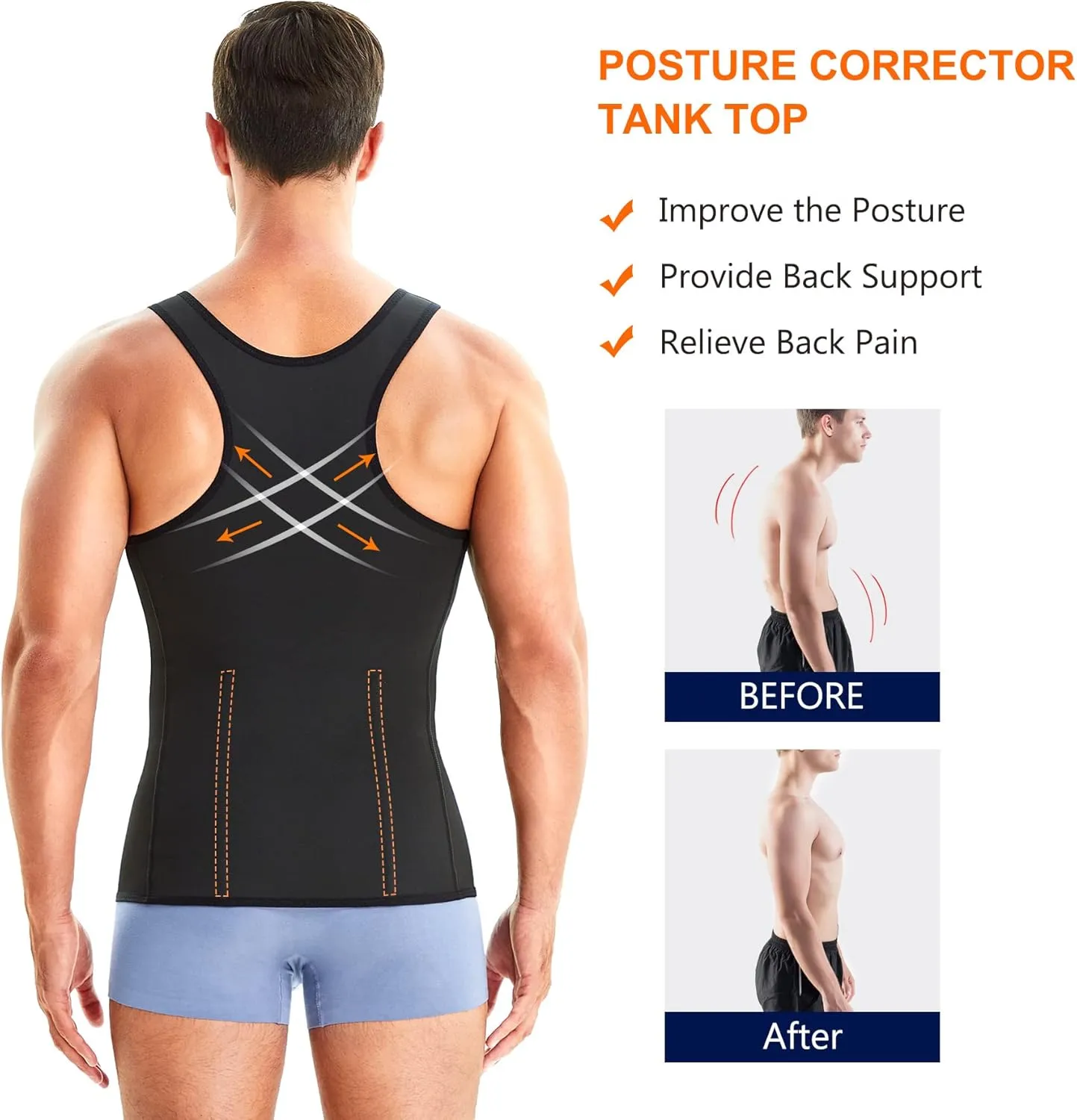 Wonderience Men Shapewear Slimming Body Shaper Compression Shirt Tank top with Zipper Underwear For tummy control
