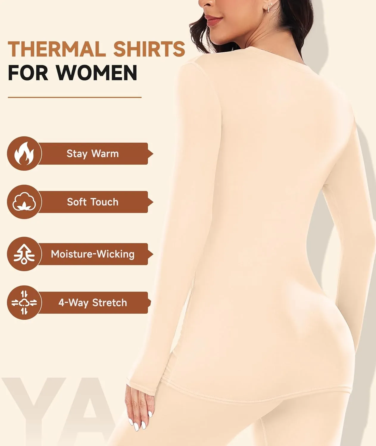 YADIFEN Thermal Shirts for Women, Fleece Lined Thermal Layer Long Sleeve Undershirt, Ultra-Soft Thermal Top for Cold Weather